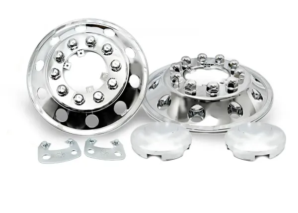22.5" x 8.25" Front ABS Chrome Wheel Simulator Set – 10 Lug, 11.25" Bolt Circle, Stainless Steel Mounting Bracket