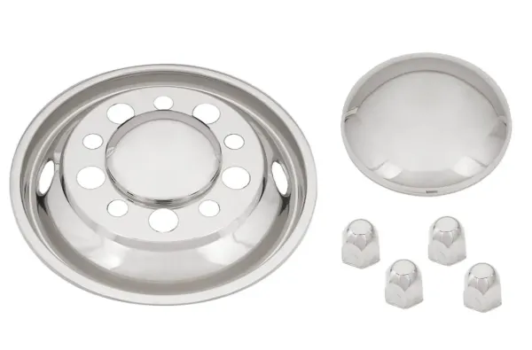 22.5" x 8.25" Front Axle Stainless Steel Wheel Simulator Set – 10 Lug, 11.25" Bolt Circle, 2 Hand Hole, Pop-Off Center Caps