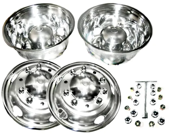 22.5" x 8.25" Stainless Steel Wheel Simulator Set – 10 Lug, 285.75mm Bolt Circle, 5 Hand Hole, 33mm Lug Nut Covers