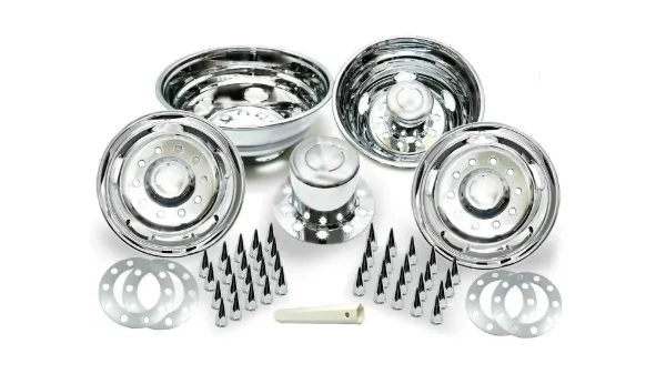 19.5" × 6" Ram ABS Chrome Wheel Simulator Set – 10-Lug, 225mm, 5 Hand Holes, Spike Lug Nut Covers (2012 & Up)
