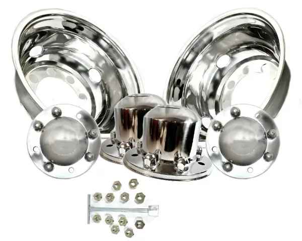 22.5" x 6.75" Stainless Steel Wheel Simulator Set – 8 Lug, 275mm Bolt Circle, Fits Maxion Wheels