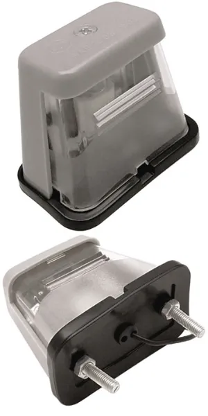 12V License Plate Light – Gray Post Mount, 1-Wire Bare Lead