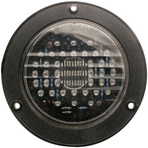 4 Inch Round Red LED Stop Turn Tail Light 44 Diode Clear Lens Flange Mount