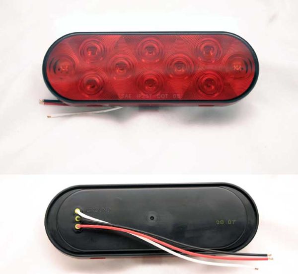 6 Inch Oval LED Stop Turn Tail Light 10 Diode Bare Wire Grommet Mount