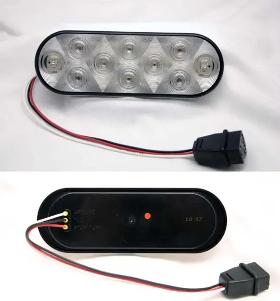 6" Oval Red LED Stop, Turn & Tail Light – 10 Diode, Clear Lens, Grommet Mount