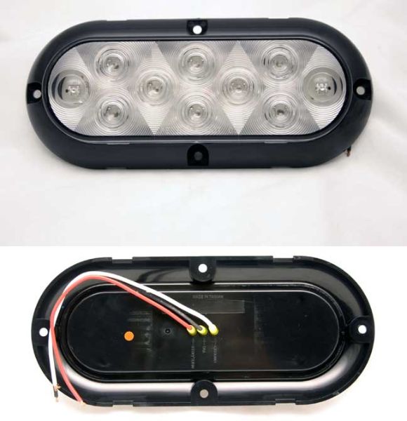 6 Inch Oval Red LED Stop Turn Tail Light 10 Diode Clear Lens Surface Mount