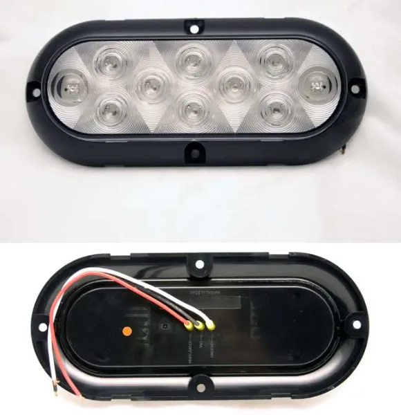 6-Inch Oval Red LED Stop, Turn & Tail Light – 10 Diode, Clear Lens, Surface Mount