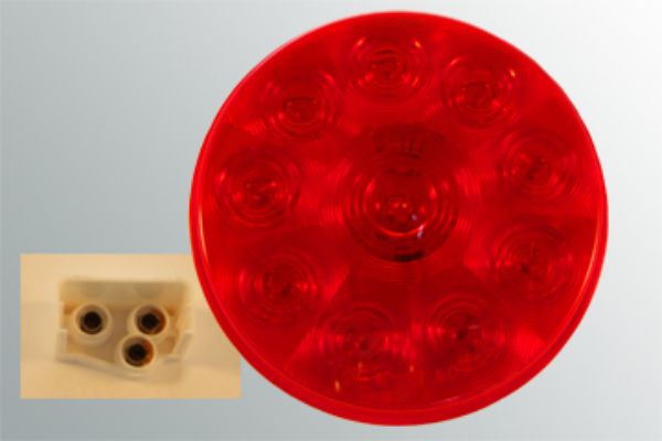 4 Inch Round Red LED Stop Turn Tail Light 10 Diode Grommet Mount Standard Plug