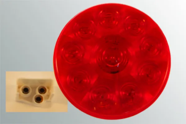 4-Inch Round Red LED Stop, Turn & Tail Light – 10 Diode, Grommet Mount, Standard Plug