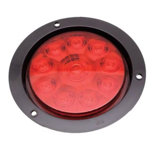 4 Inch Round Red LED Stop Turn Tail Light 10 Diode Flange Mount Hard Wired