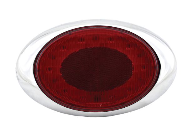 8 Inch Oval Red LED Stop Turn Tail Light 10 Diode with Reflex Chrome Bezel and Gasket