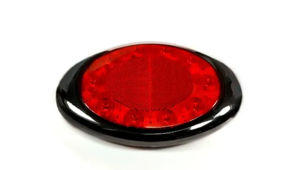 8" Oval Red LED Stop, Turn & Tail Light with Reflex Reflector – 10 Diode, Black Bezel