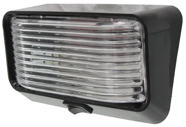 Rectangular 12V Incandescent RV Porch Light – Clear Lens, Black Base, Built-In Switch
