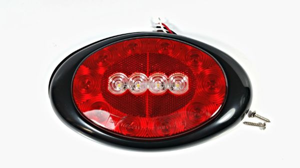 8 Inch Oval LED Stop Turn Tail and Reverse Light 10 Red 4 White Diodes Black Bezel