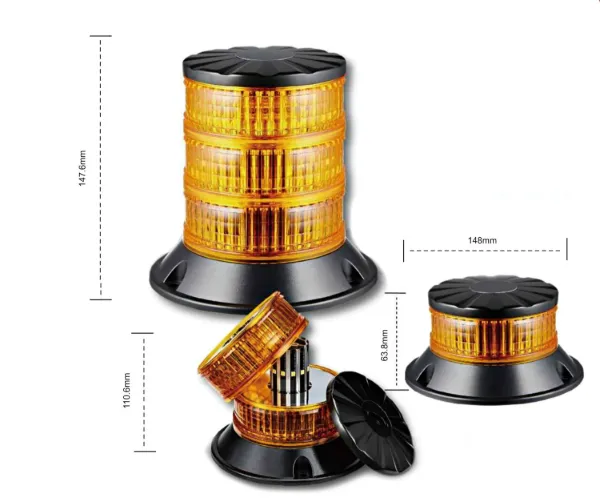 Class II Triple Stack Amber LED Beacon – 36 LED, 18 Flash Patterns, 12/24V, 3-Bolt Mount