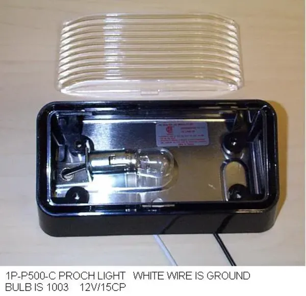Rectangular 12V Incandescent Exterior Porch Light – Clear Lens, Black Base