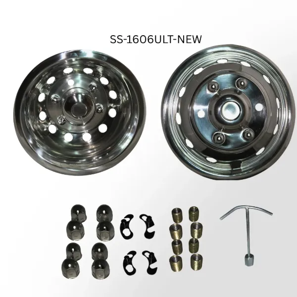 16" x 6" Stainless Steel Wheel Simulator Set – Ford Transit, 6 Lug, 180mm Bolt Circle, 12 Round Hand Hole