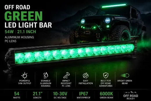 21.1-Inch Off-Road Green LED Light Bar – 54W, Aluminum Housing, Polycarbonate Lens