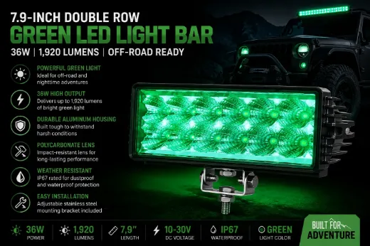Off Road Green LED Light Bar Double Row 36W 1920 Lumen 7.9 Inch Aluminum Housing PC Lens