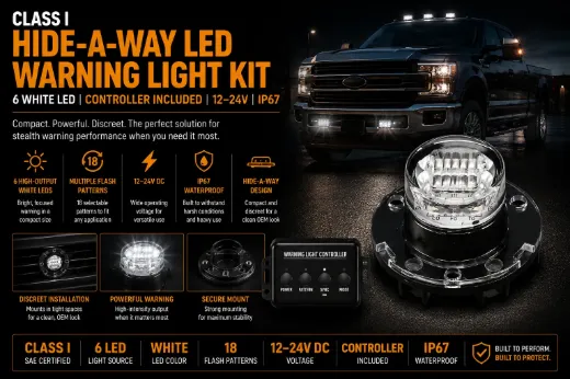 Warning Class 1 Hide-A-Way 6 White Led W/ Controller 12-24V Ip67Pc LensAlum Bse15' Cable Co