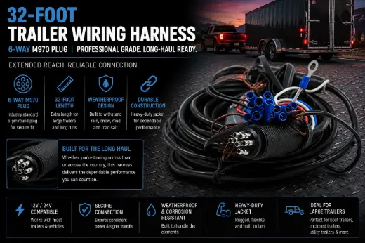 32-Foot Trailer Wiring Harness – 6-Way M970 Plug