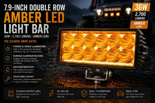 Off Road LED Light Bar Double Row 36W 2700 Lumen 7.9 Inch Aluminum Housing Amber Lens