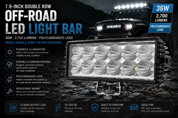 Off Road LED Light Bar Double Row 36W 2700 Lumen 7.9 Inch Aluminum Housing PC Lens