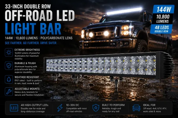 Off Road LED Light Bar Double Row 48 LED 144W 10800 Lumen 33 Inch Aluminum Housing PC Lens