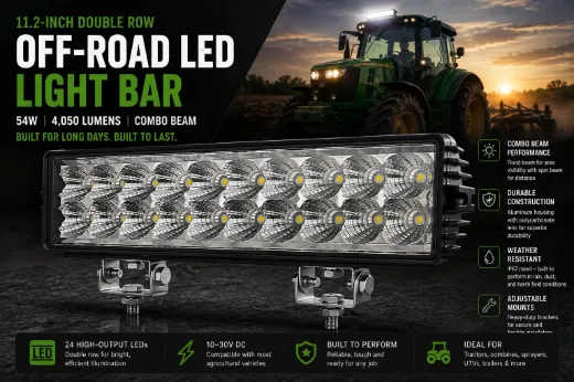 11.2-Inch Double Row Off-Road LED Light Bar – Combo Beam, 54W, 4,050 Lumens, Aluminum Housing, Polycarbonate Lens