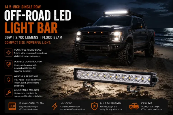 Off Road LED Light Bar Single Row 36W 2700 Lumen 14.5 Inch Aluminum Housing PC Lens