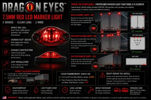 Dragon Eyes™ 7.5mm Red LED Marker Light – 2 Diodes, Clear Lens, 2-Wire
