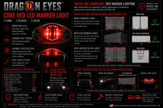 Dragon Eyes™ Core Red LED Marker Light – 7.5mm, 2-Wire