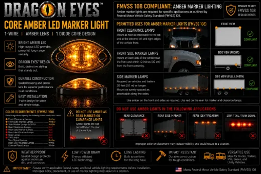 Dragon Eyes™ Pro Amber LED Marker Light – Clear Lens, 7.5mm, 1-Wire