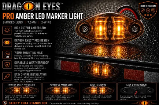 Dragon Eyes™ Pro Amber LED Marker Light – Smoked Lens, 2-Wire