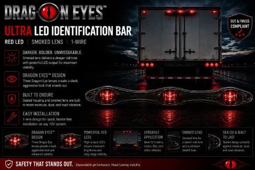 Dragon Eyes™ Ultra LED Identification Bar – Red LED, Smoked Lens, 1-Wire