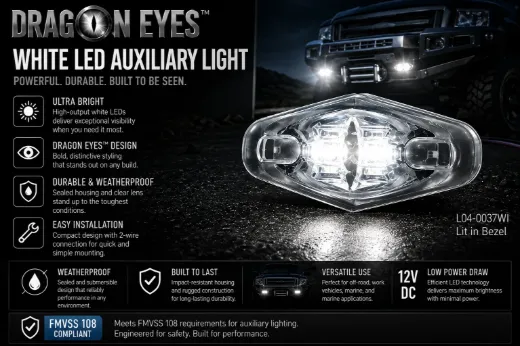 Dragon Eyes™ White LED Auxiliary Light – 2 Diodes, Clear Lens, 2-Wire