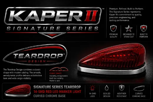 Signature Series Teardrop 14-SMD Red LED Marker Light – Curved Chrome Base