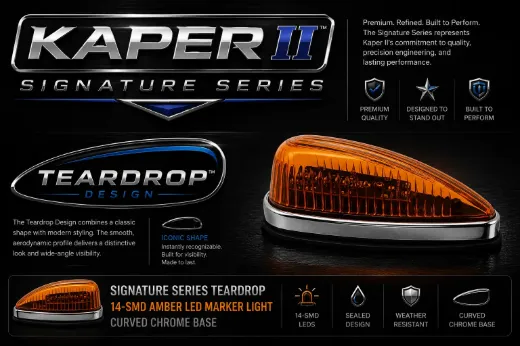 Signature Series Teardrop Amber LED Marker Light – 14 SMD, Curved Chrome Base