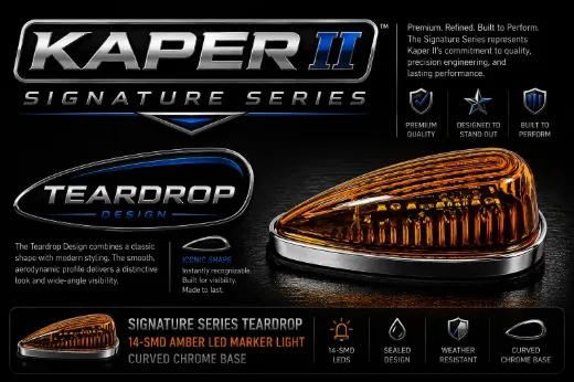 Signature Series Teardrop Amber LED Side Turn Marker Light – 14 SMD, Curved Chrome Base