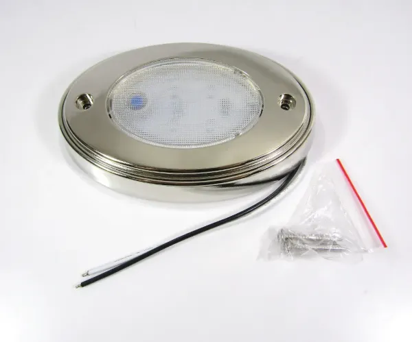 5-Inch Oval Click LED Interior Light – 12 SMD, Metal Finish with Surface-Mount Bezel